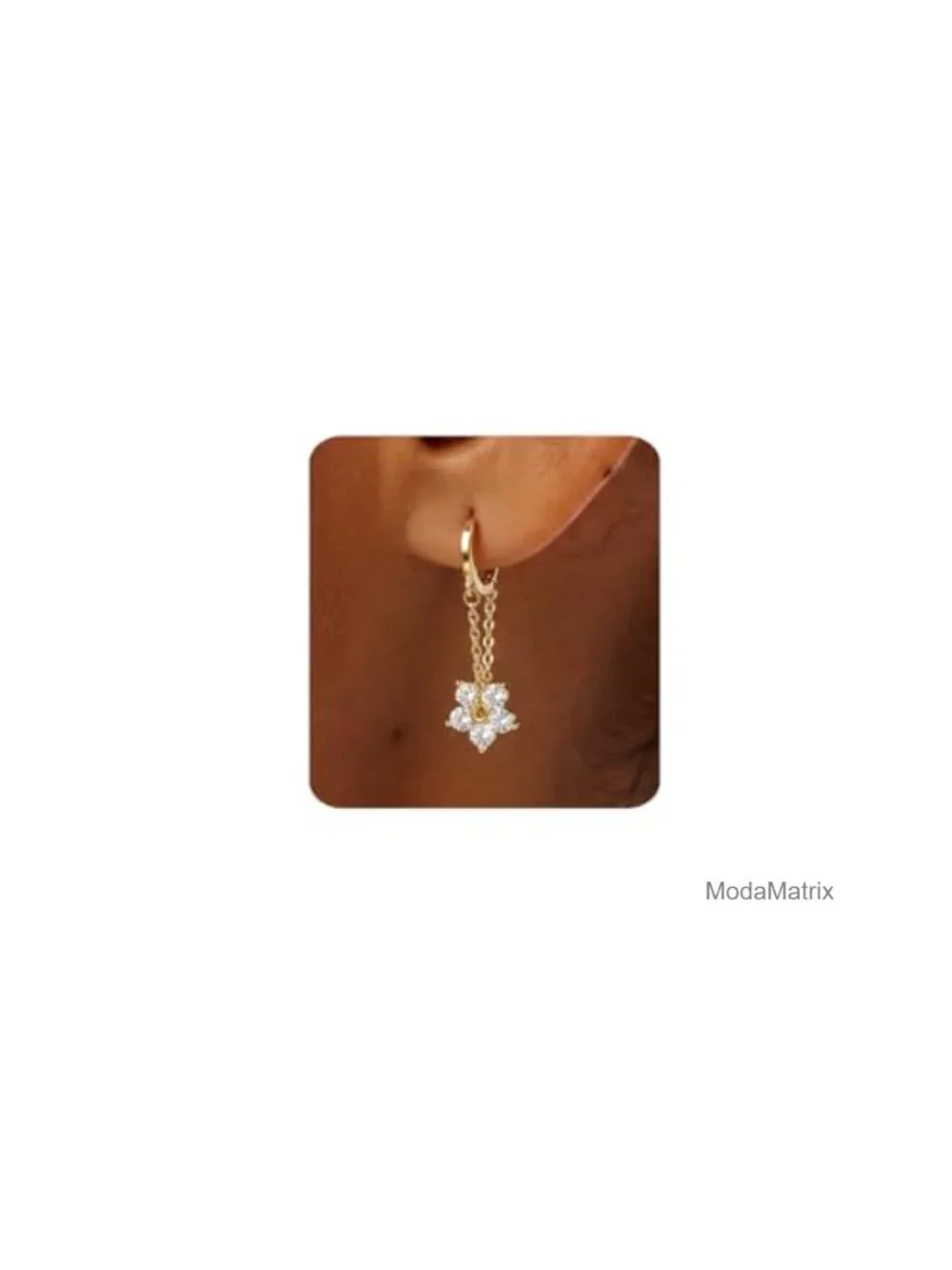 14K Gold Plated Dangle Hoop Huggie Drop Earrings Flower Cubic Zirconia